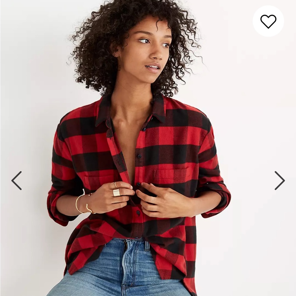 Madewell Ex Boyfriend Shirt Flannel Buffalo Check Red Black Womens Large